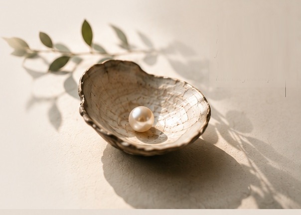 Editorial pearl and oyster imagery